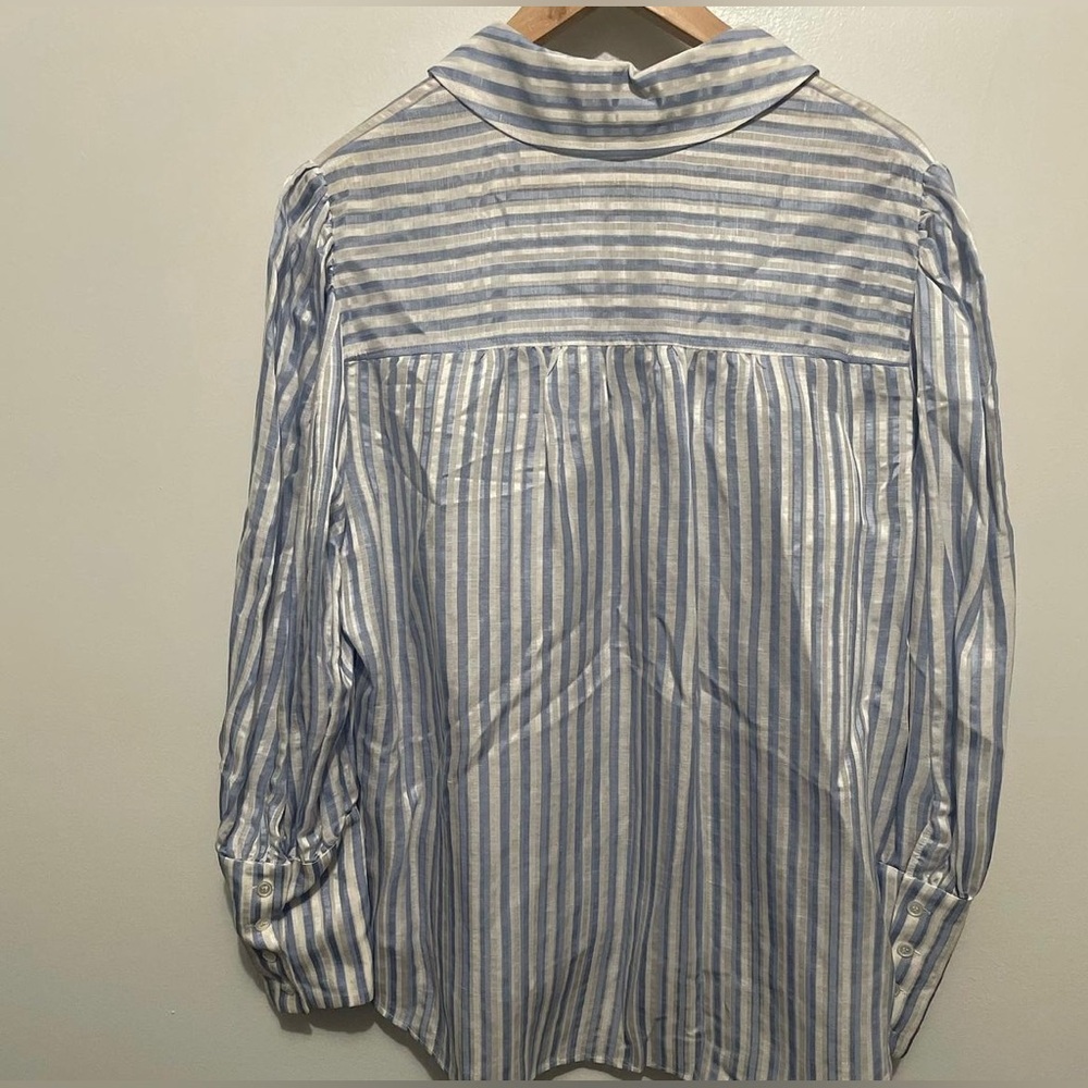 Veronica Beard Blue and White Striped Button Down Shirt - Picture 7 of 8